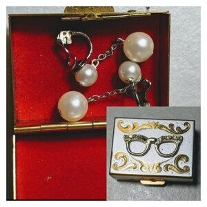 Vintage Pillbox & Vintage Faux Pearl Clip Earrings